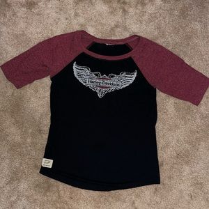 Harley Davidson Womens Size M (Based On Measurements) Maroon/black 3/4 Sleeve